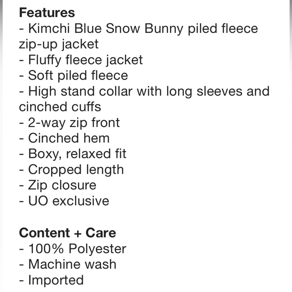 NWT Kimchi Blue UO Snow Bunny Piled Fleece Zip-Up Sherpa Jacket XS - Picture 10 of 10
